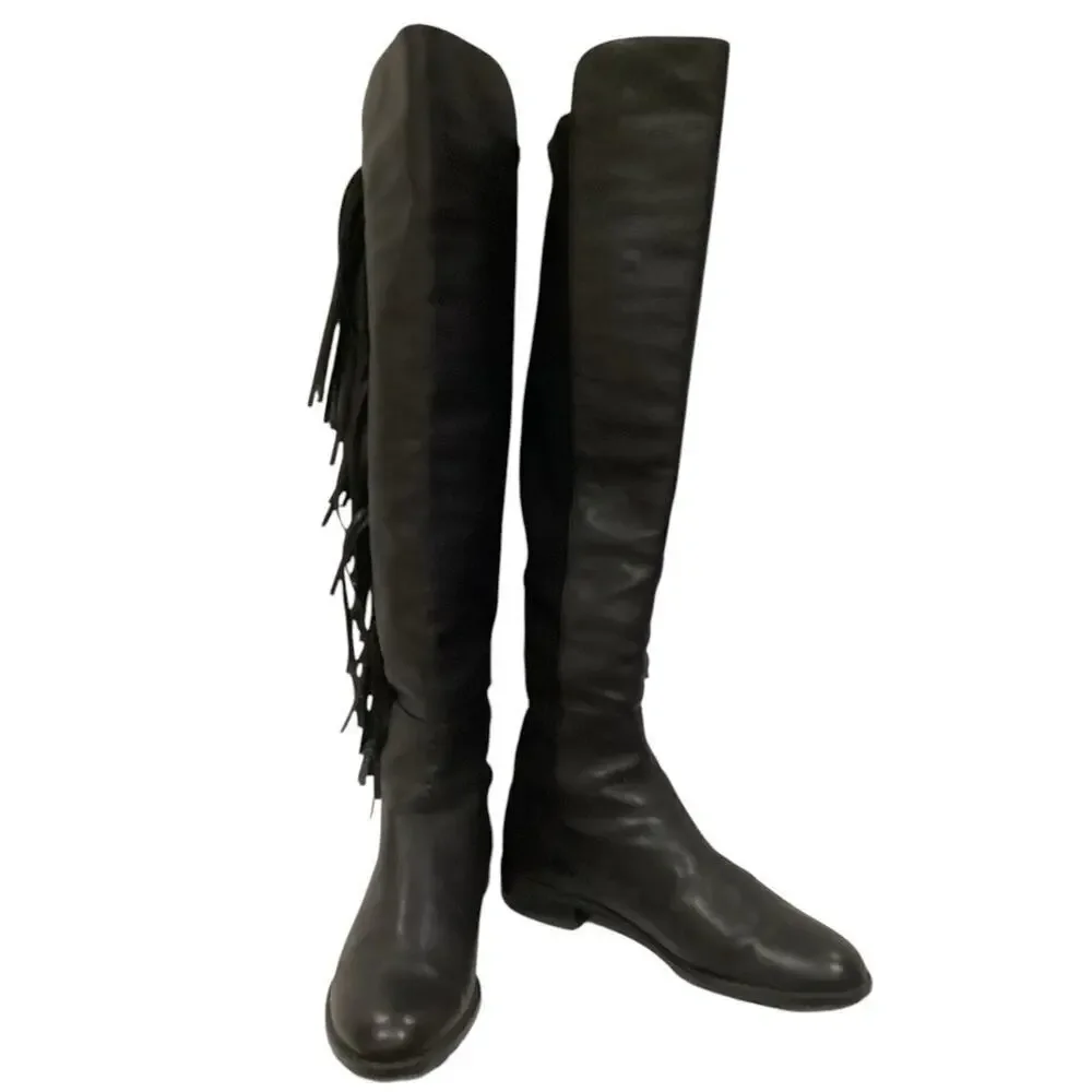 Stuart Weitzman 5050 Fringe Over The Knee Boot In Black Nappa Leather Size 7 - Picture 9 of 16